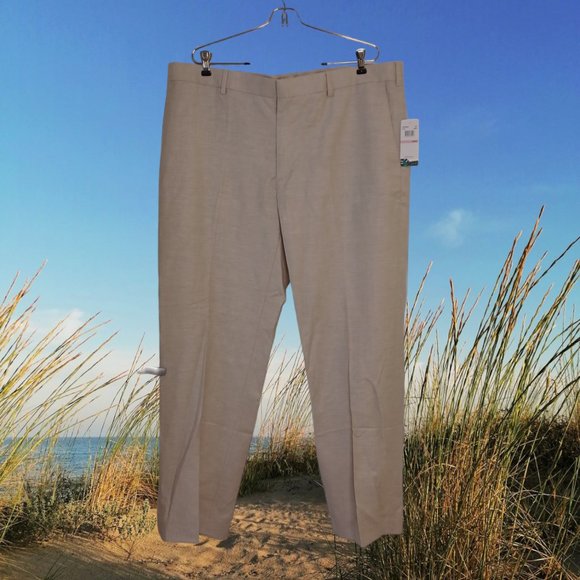 🆕 CUBAVERA • 40x30 Linen blend flat front pants men's tan NWT - Picture 1 of 10